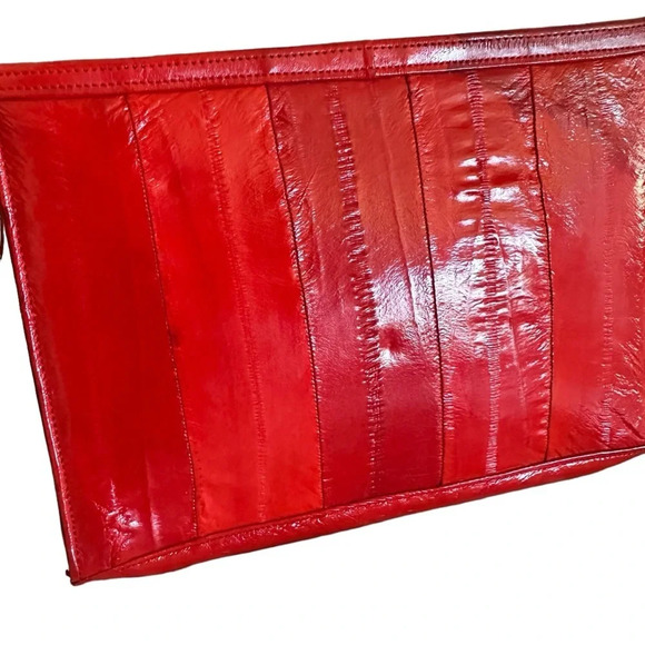 Summer Boho Red Genuine Eel Skin Leather Zipper Cluth - Picture 3 of 13